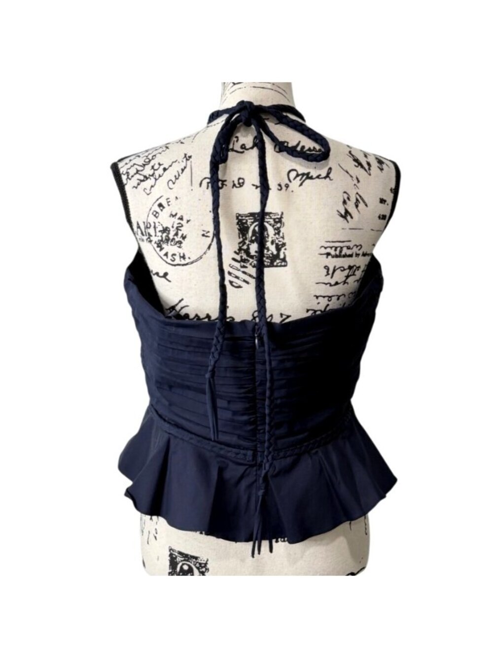 Veronica Beard Womens Size 14 Sleeveless Top Arienne Ruched Halter Navy Blue - Picture 7 of 11